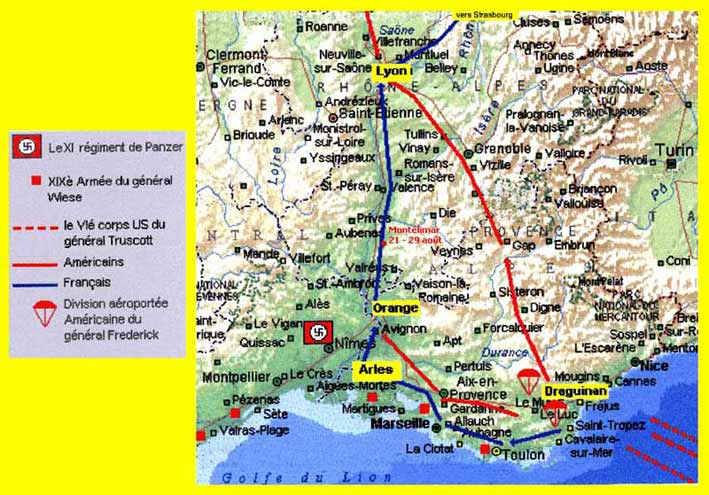 Carte : débarquement allié en Provence août 1944