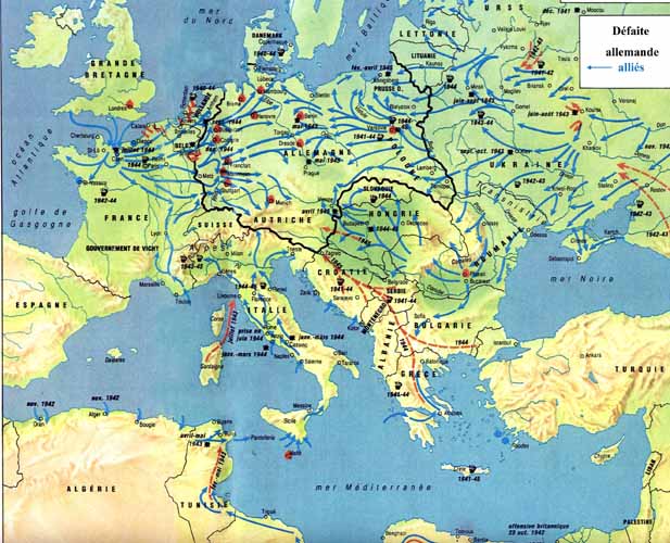 Carte 1945 : défaite allemande en Europe. 