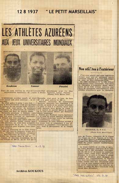 13 Azuréens aus Jeux Universitaires mondiaux de 1937 à Paris: Koukous, Lascar et Penzini.