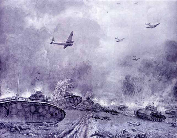 Tanks allemands bombardés à Sedan en mai 1940