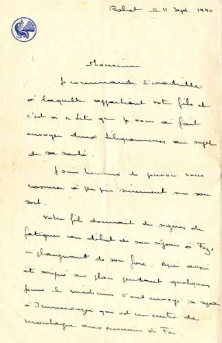 06 Penzini pilote : lettre de Marin La Meslée ( 1° partie) Maroc 11 /09/ 1940