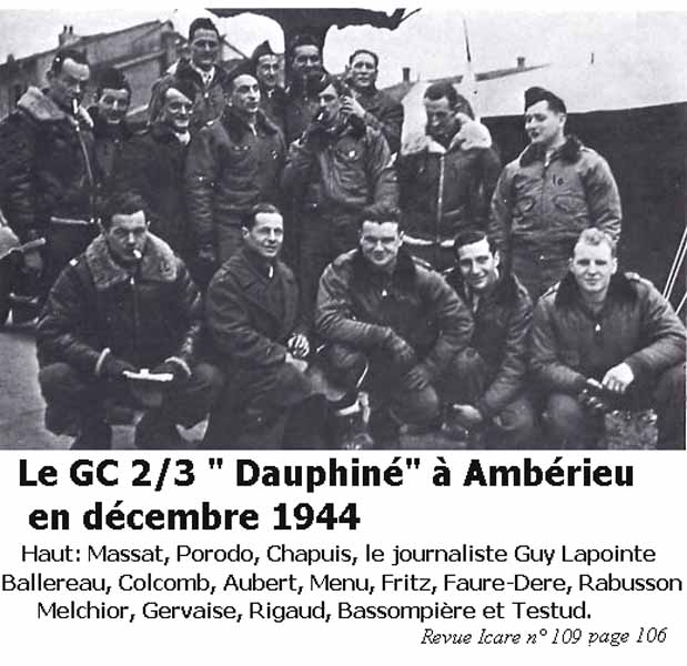 16 GC 2/3" Dauphiné" à Ambérieu 1944: Massat, Porodo, Chapuis, Ballereau, Colcomb, Aubert, Fritz, Faure-Dere, Rabusson, Melchior, Gervaise, Rigaud, Bassompièrre , Testud