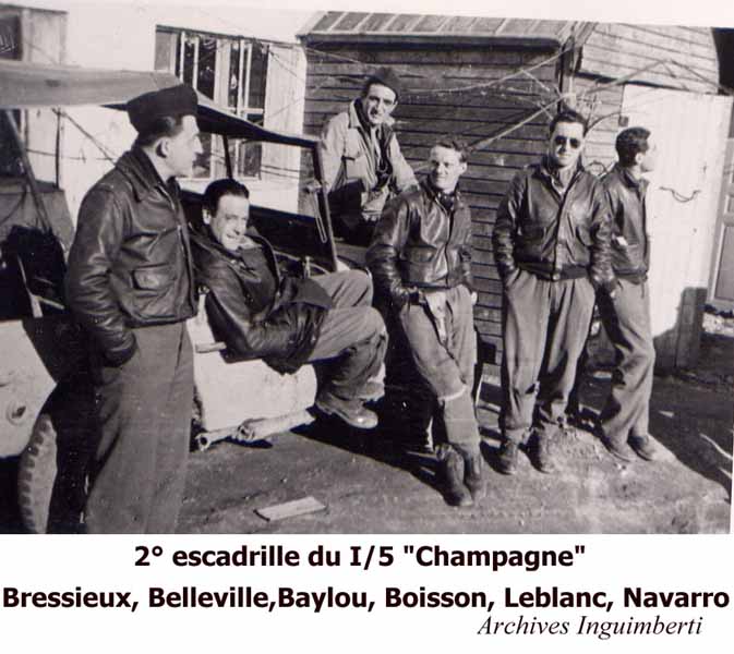 25 2ème escadrille du GC 1/5 "Champagne" :  Bressieux, Belleville, Baylou, Boisson, Leblanc, Navarro