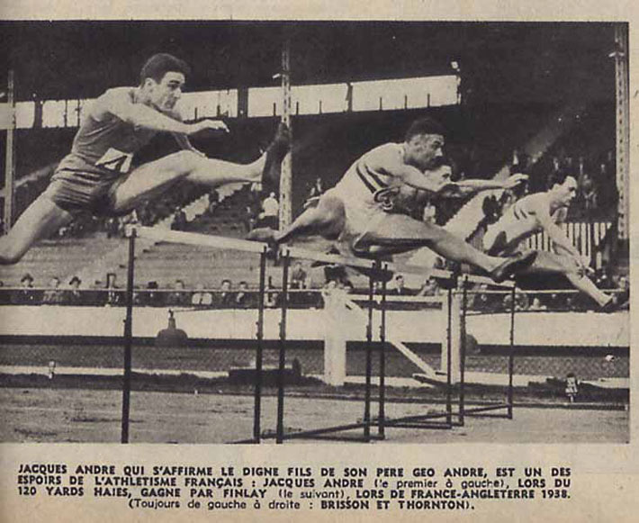 01 J. André aux 110m haies en 1938 à gauche