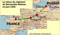 17. Le trajet des pilotes du N.N. pour revenir en France en juin 1945. 