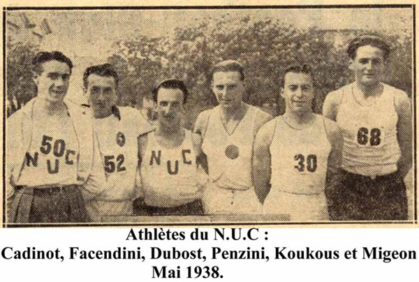 29 1938:athlètes Cadinot, Facendini,Dubost, Penzini,Koukous et Migeon