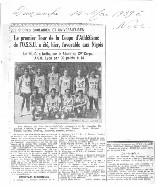 37  Le NUC remporte la coupe de l'OSSU contre LYON à Nice en 1939