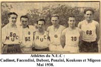 29 Athlètes: Cadinot, Facendini, Dubost,Penzini, Koukous et Migeon 1938