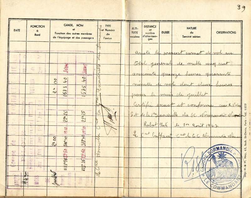 Carnet de vol 39